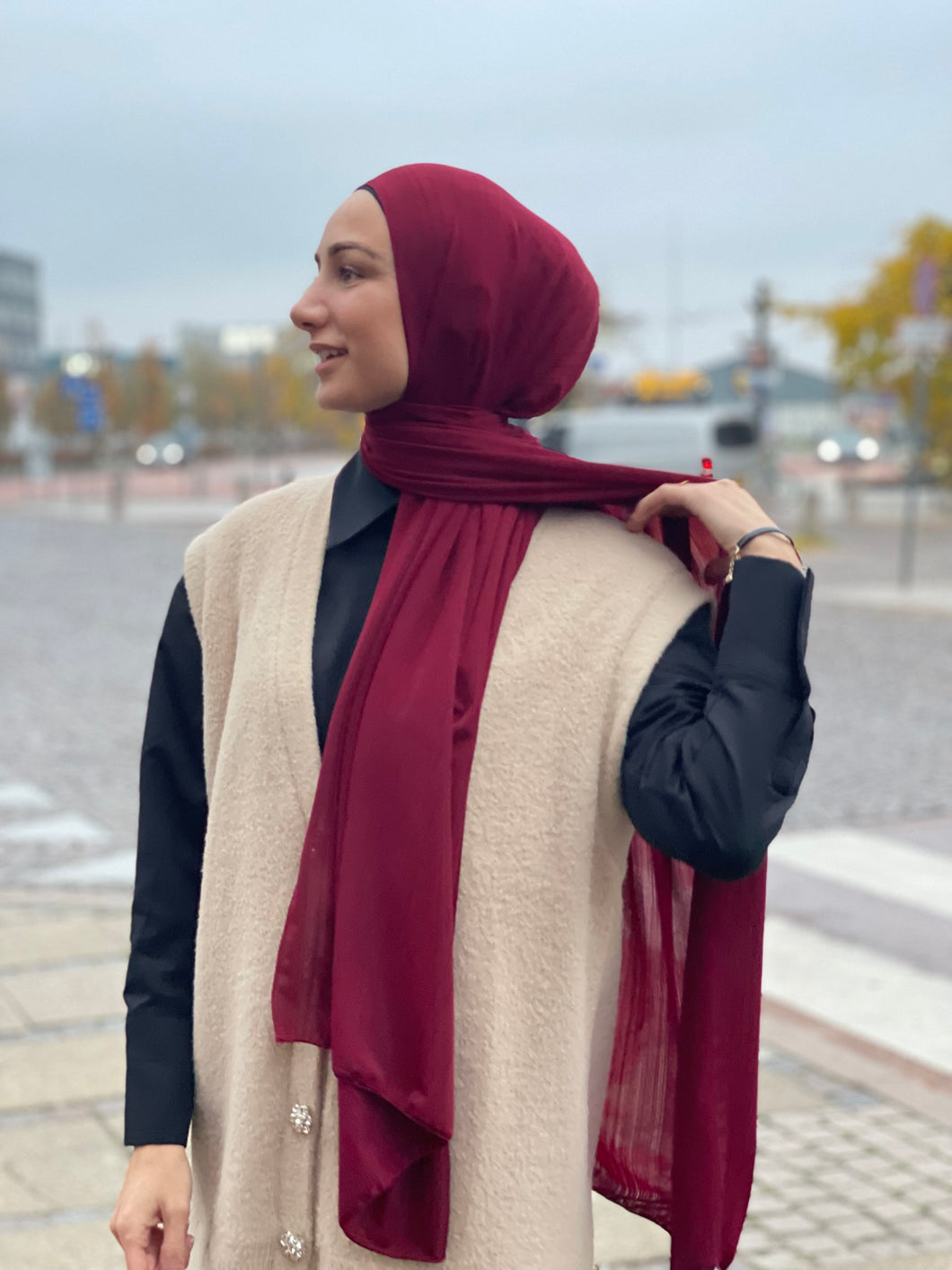 Plisseret Hijab - Rødvin