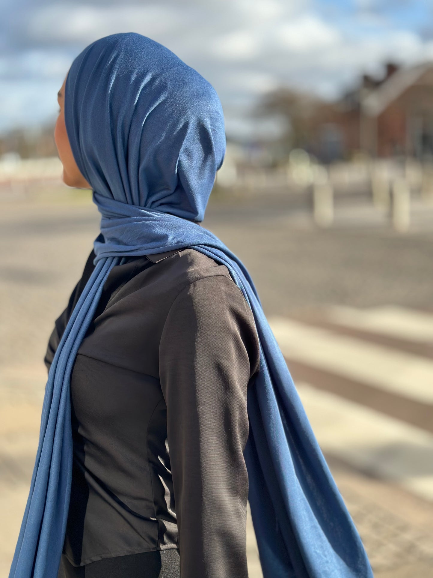 Plain Jersey Hijab - Blue b147