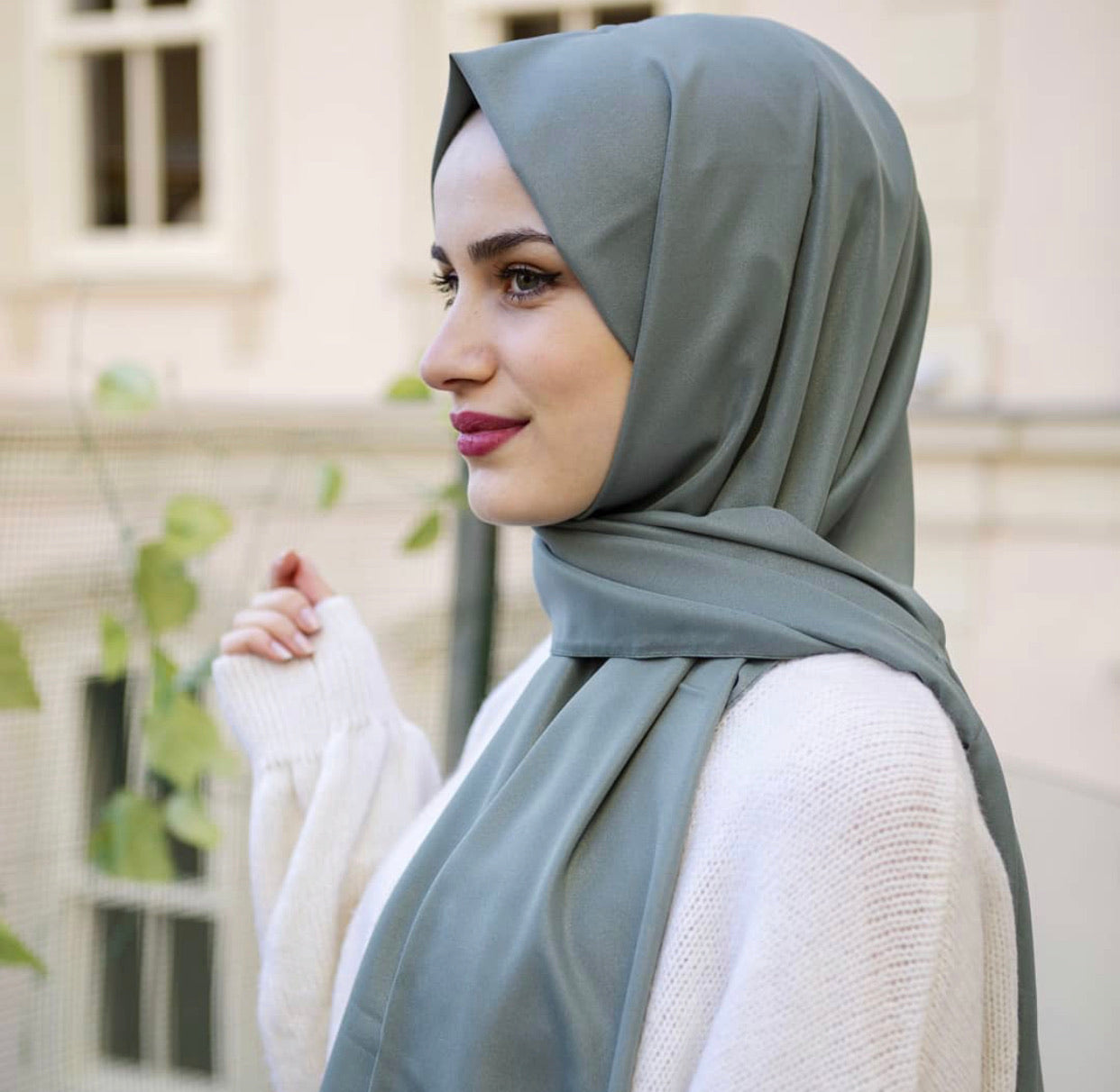 Medina Silke Hijab - Dusty Green