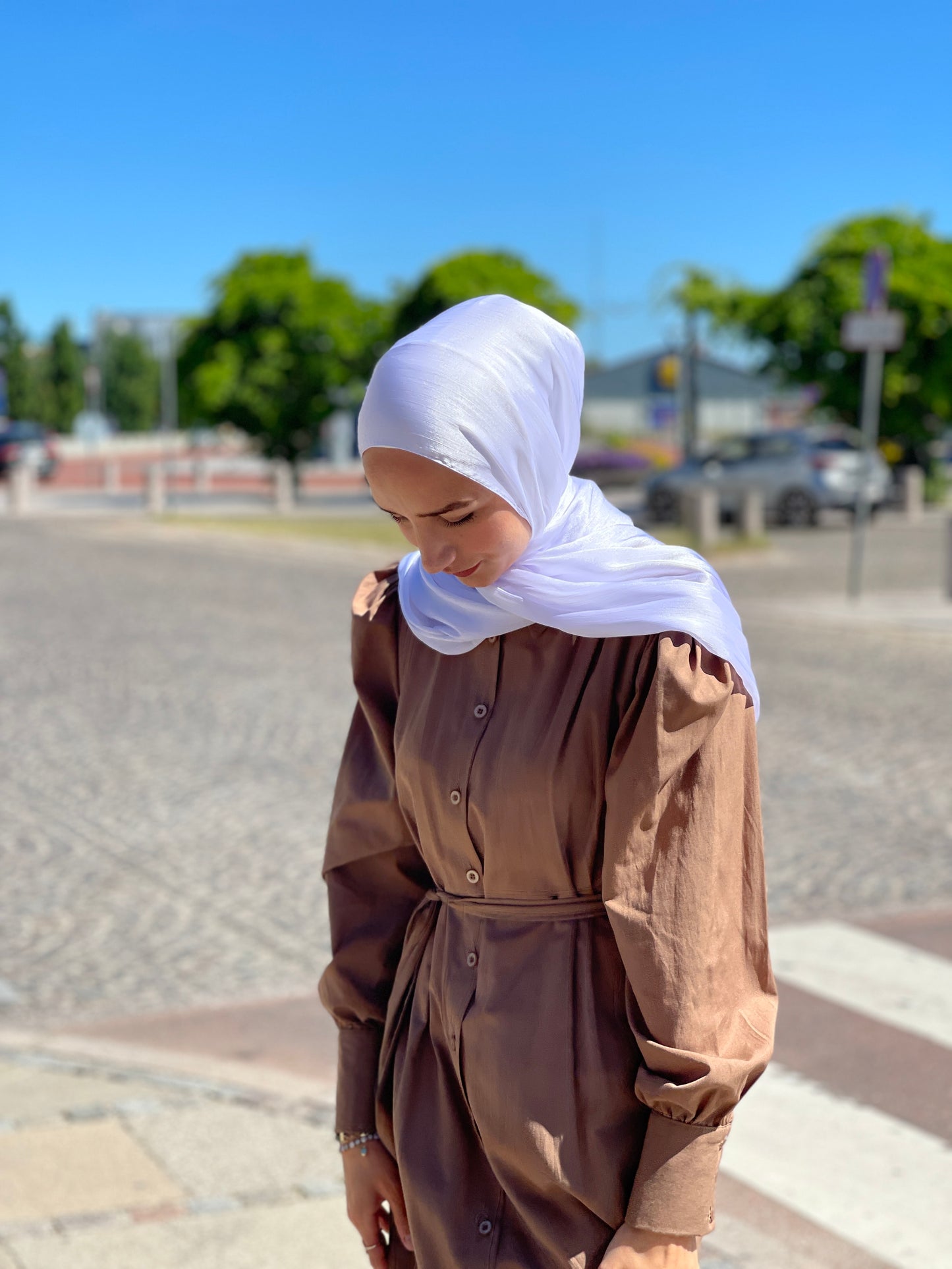 Shiny Silk Hijab - White ss72