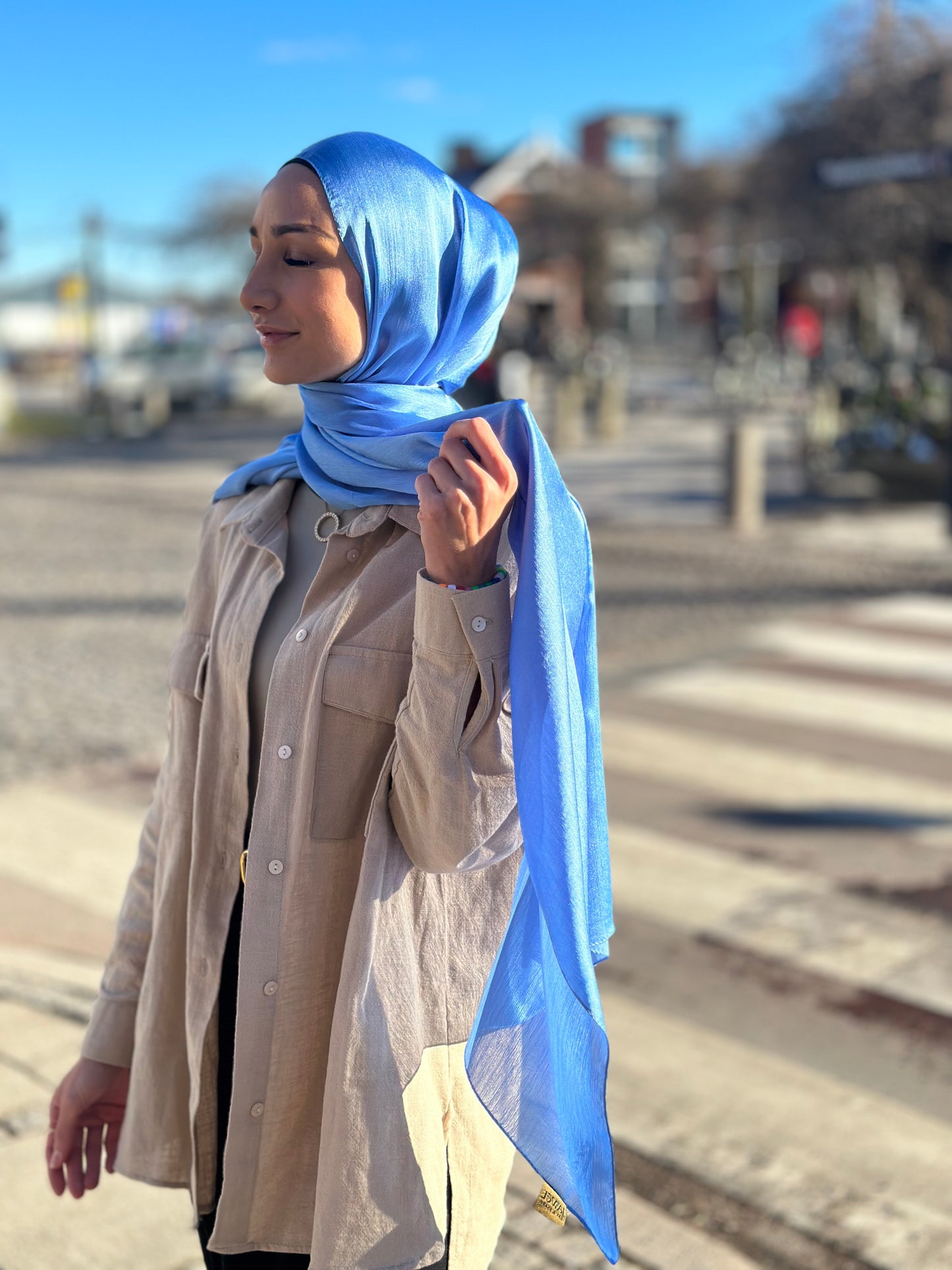 Shiny Silk Hijab - Blue 92