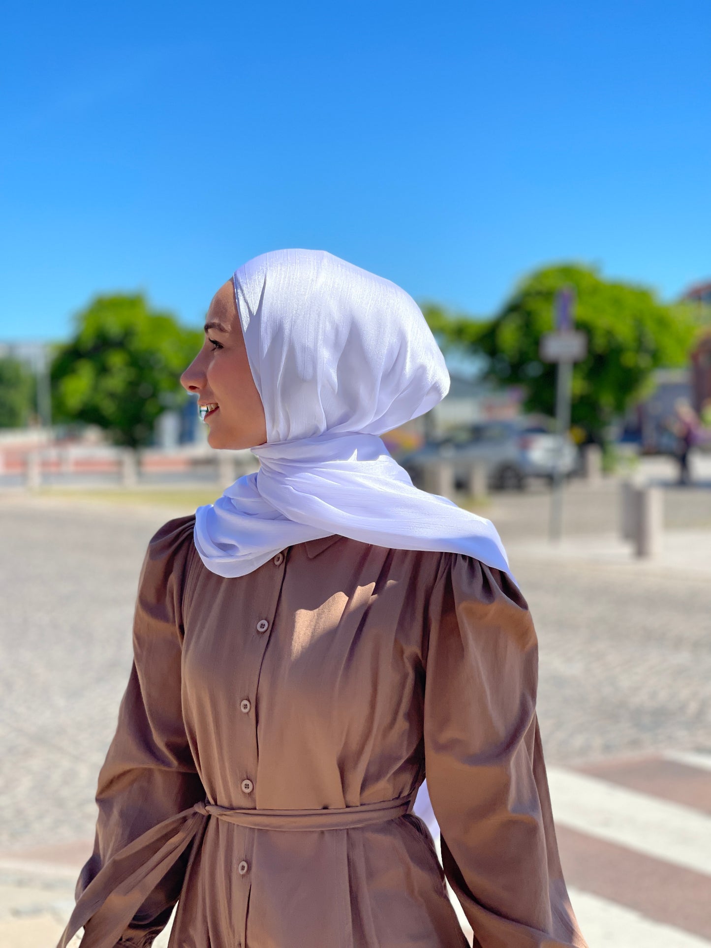Shiny Silk Hijab - White ss72