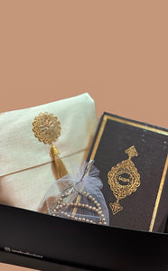 Black Gift box with beige Prayer mat and tasbeeh