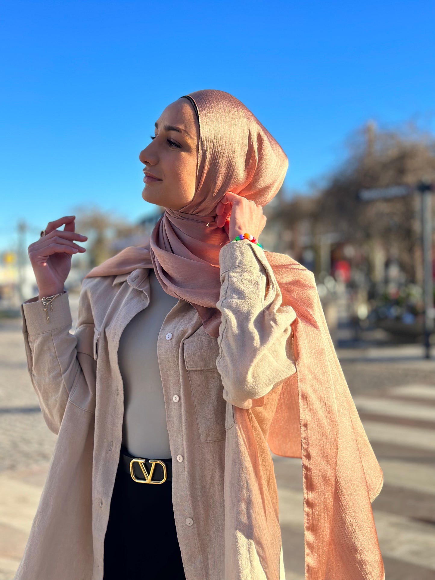Shiny Silk Hijab - Rose Gold ss89