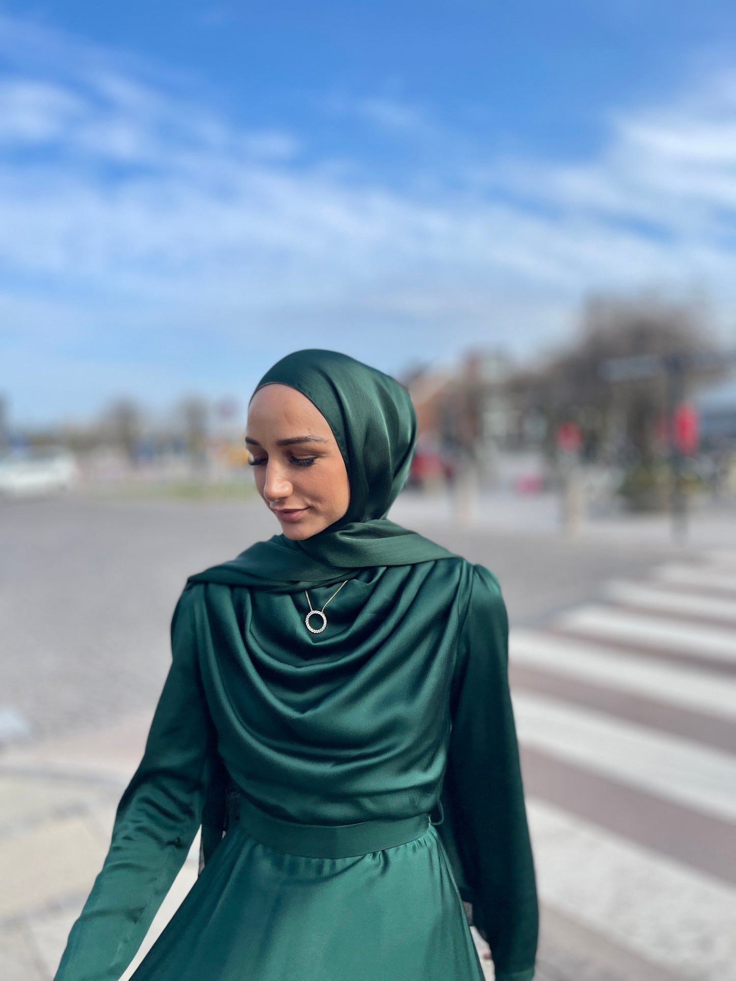 Shiny Silk hijab- Dark Forest green