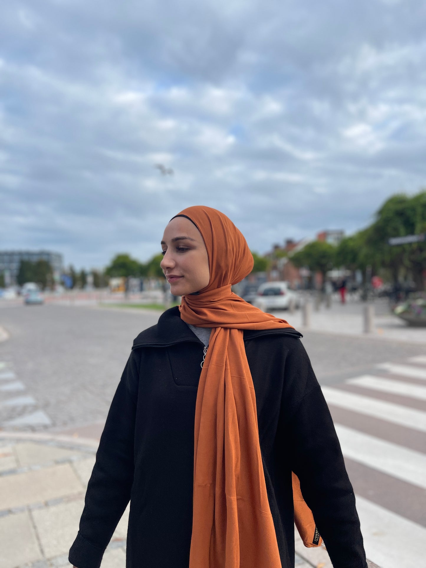 Plain Jersey hijab - orange b137