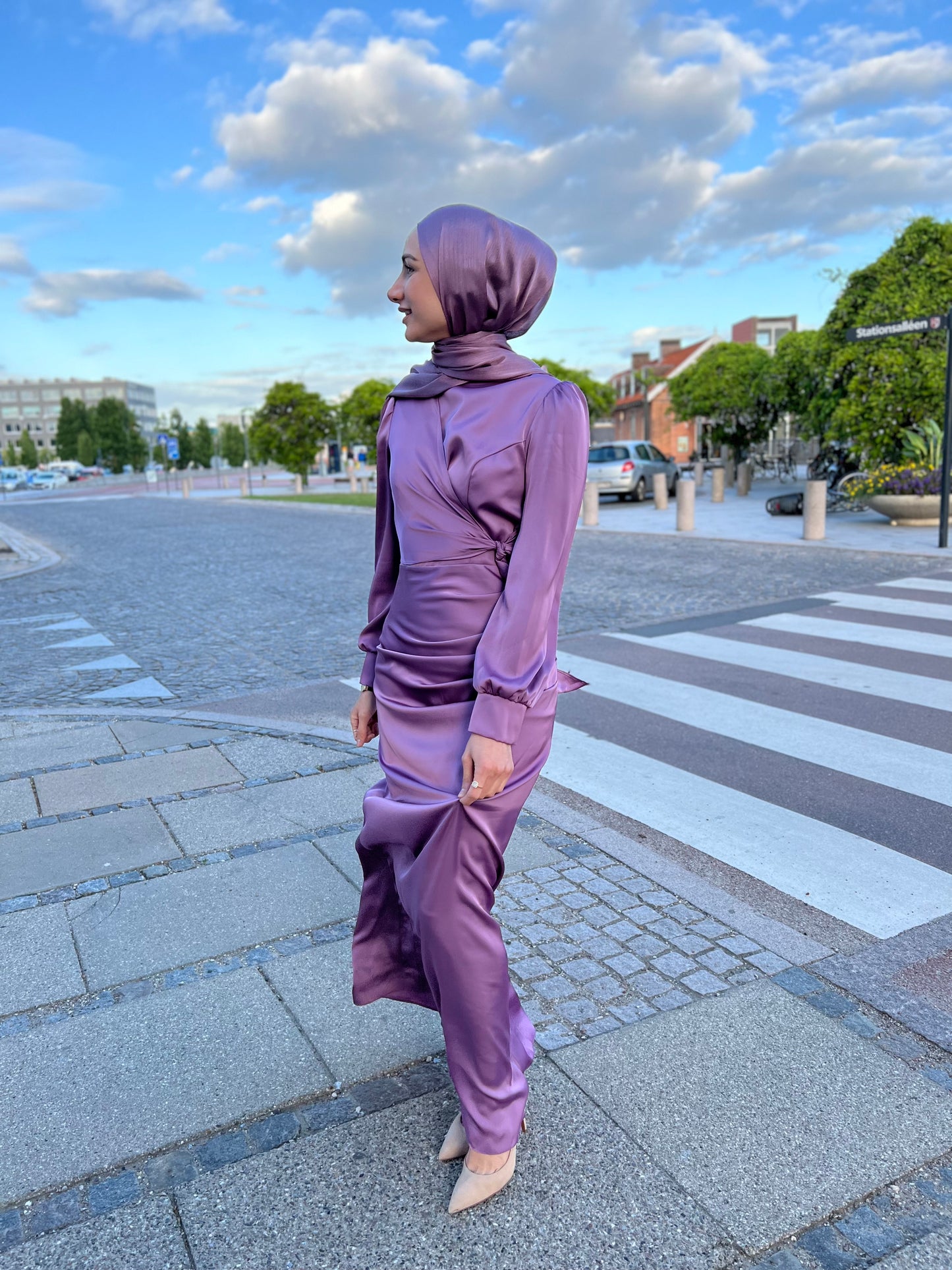 Bodycon Satin Dress - Purple