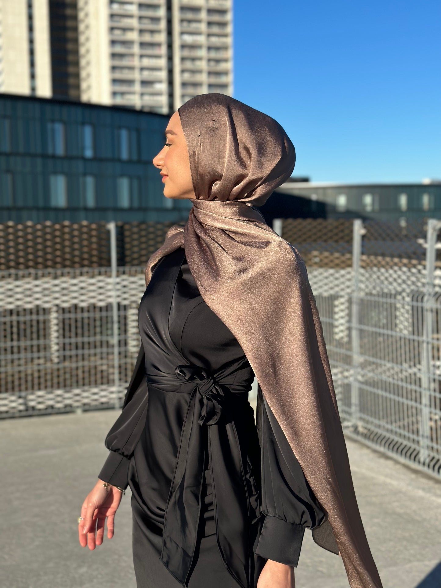 Shiny Silk Hijab - Brown ss65