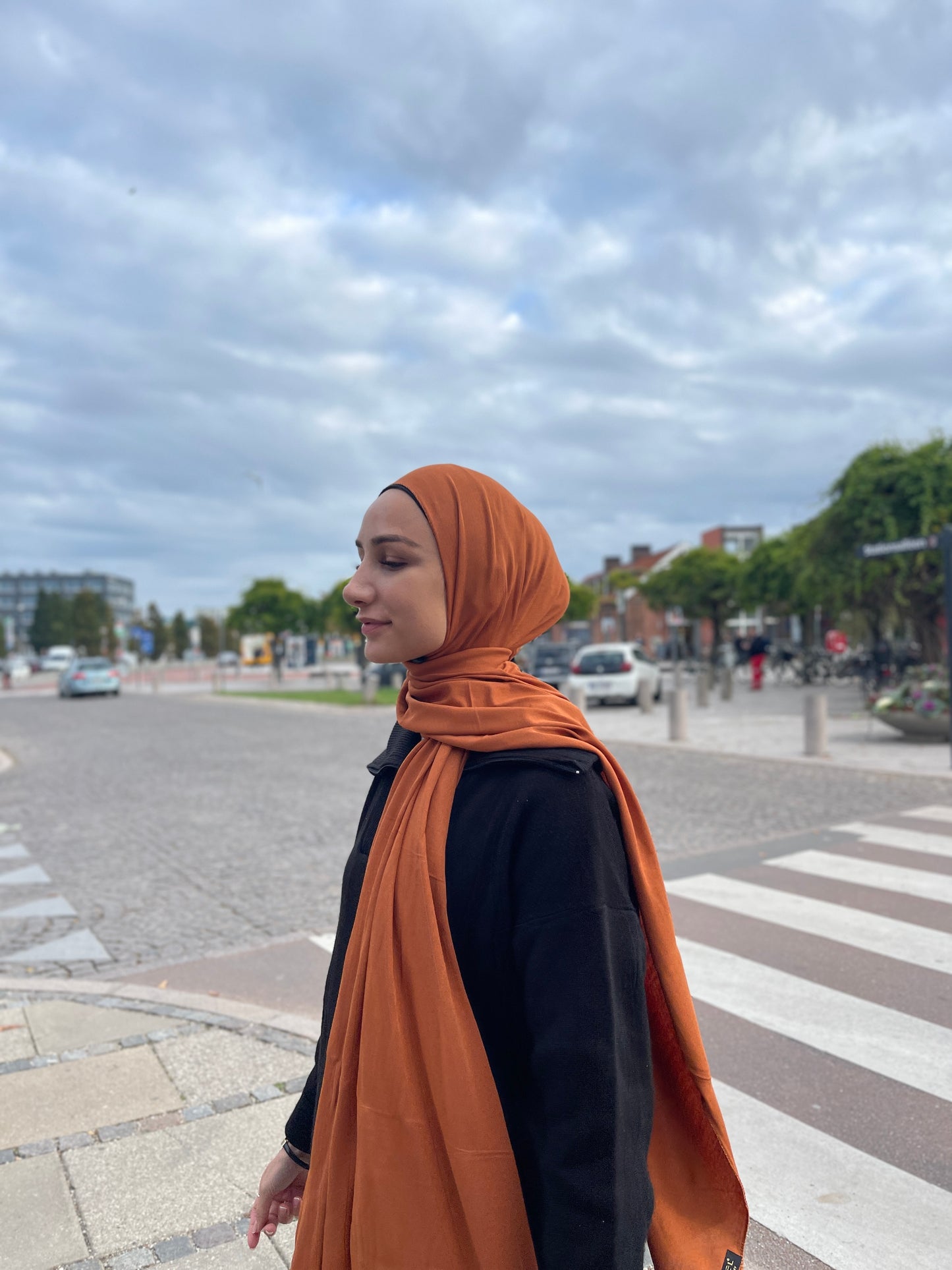 Plain Jersey hijab - orange b137