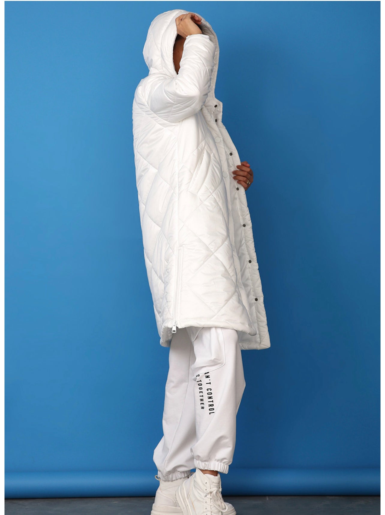 Quilted Hooded Puffer Coat - White