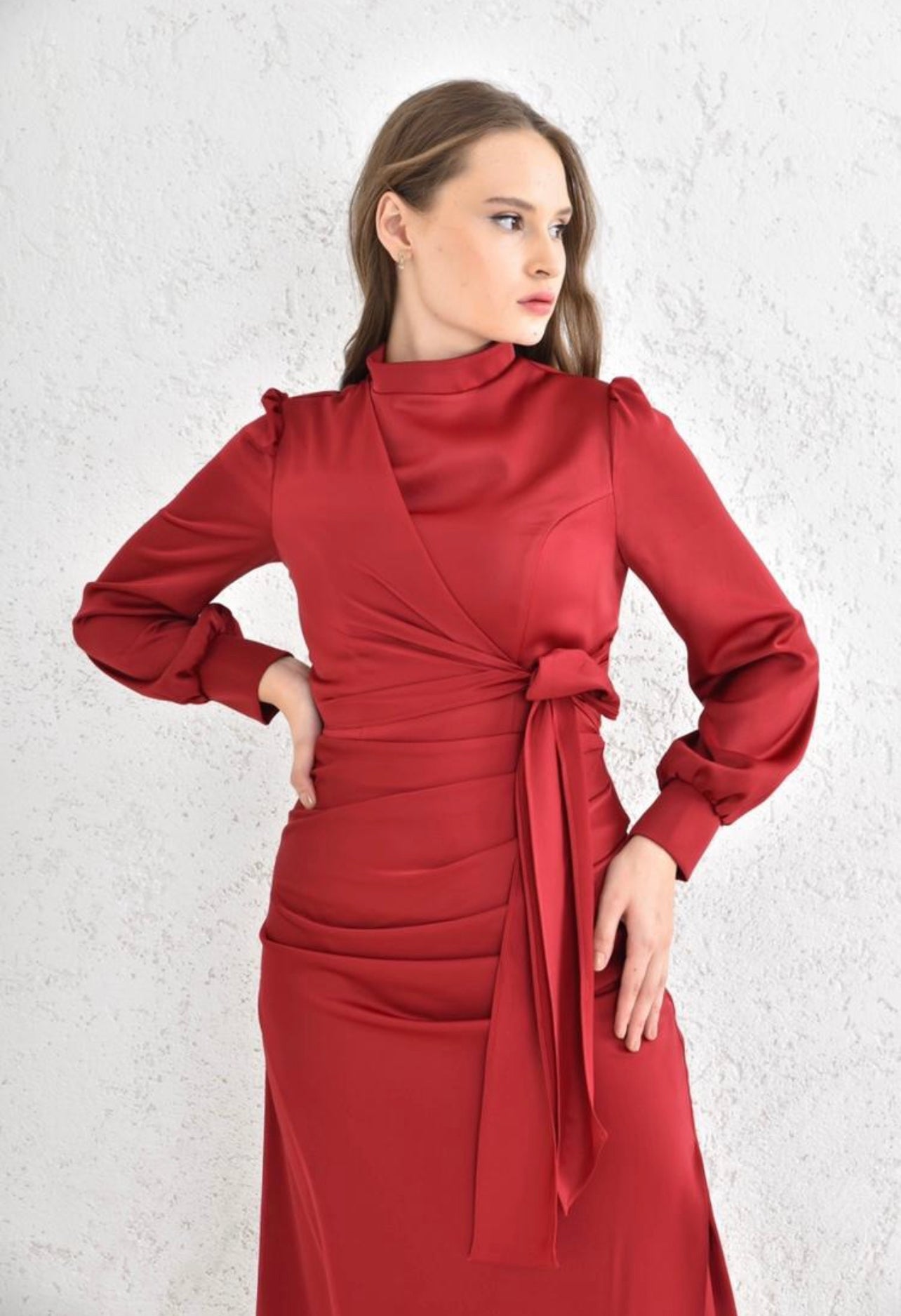 Bodycon Satin Dress - Red