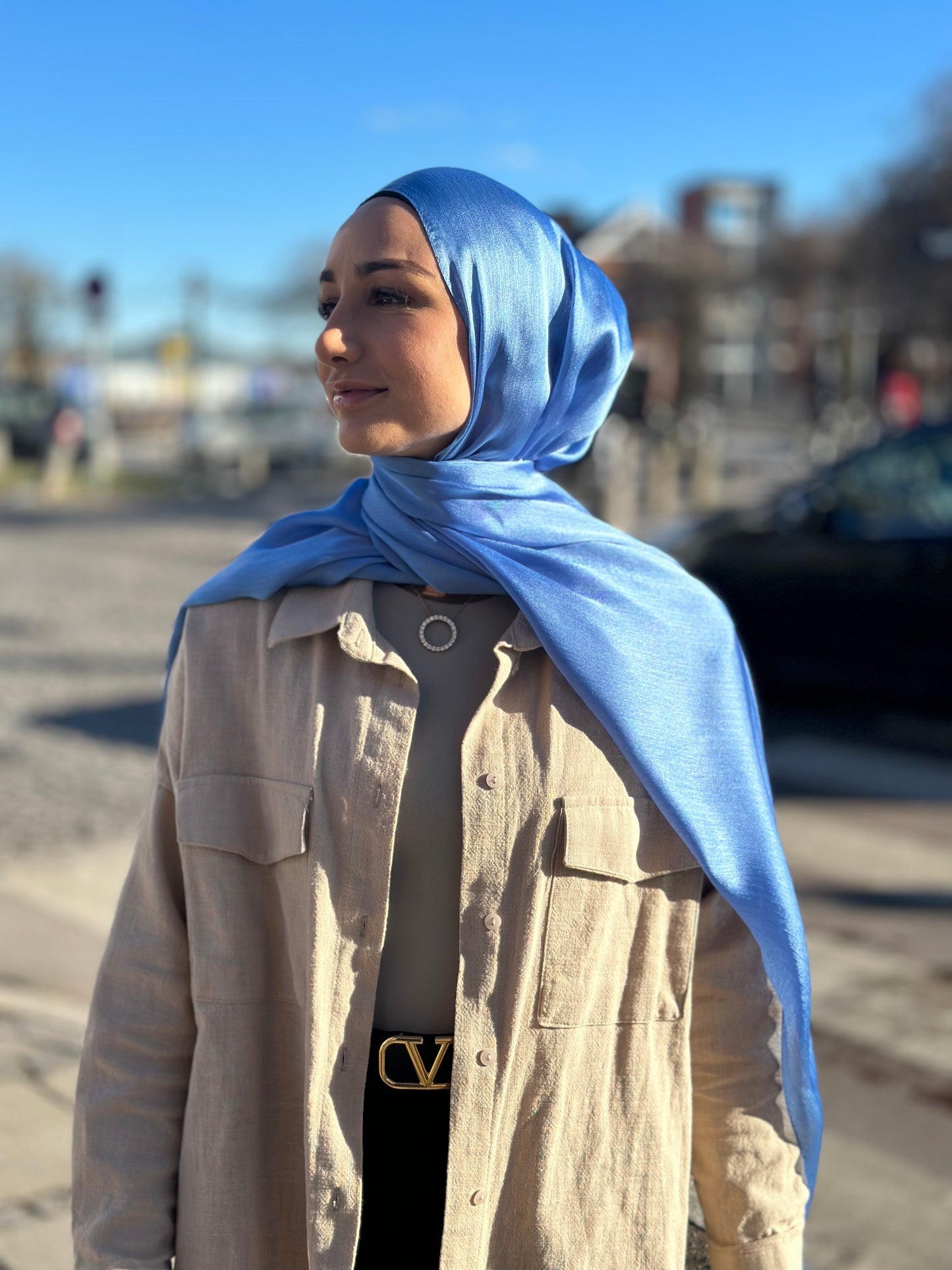Shiny Silk Hijab - Blue 92