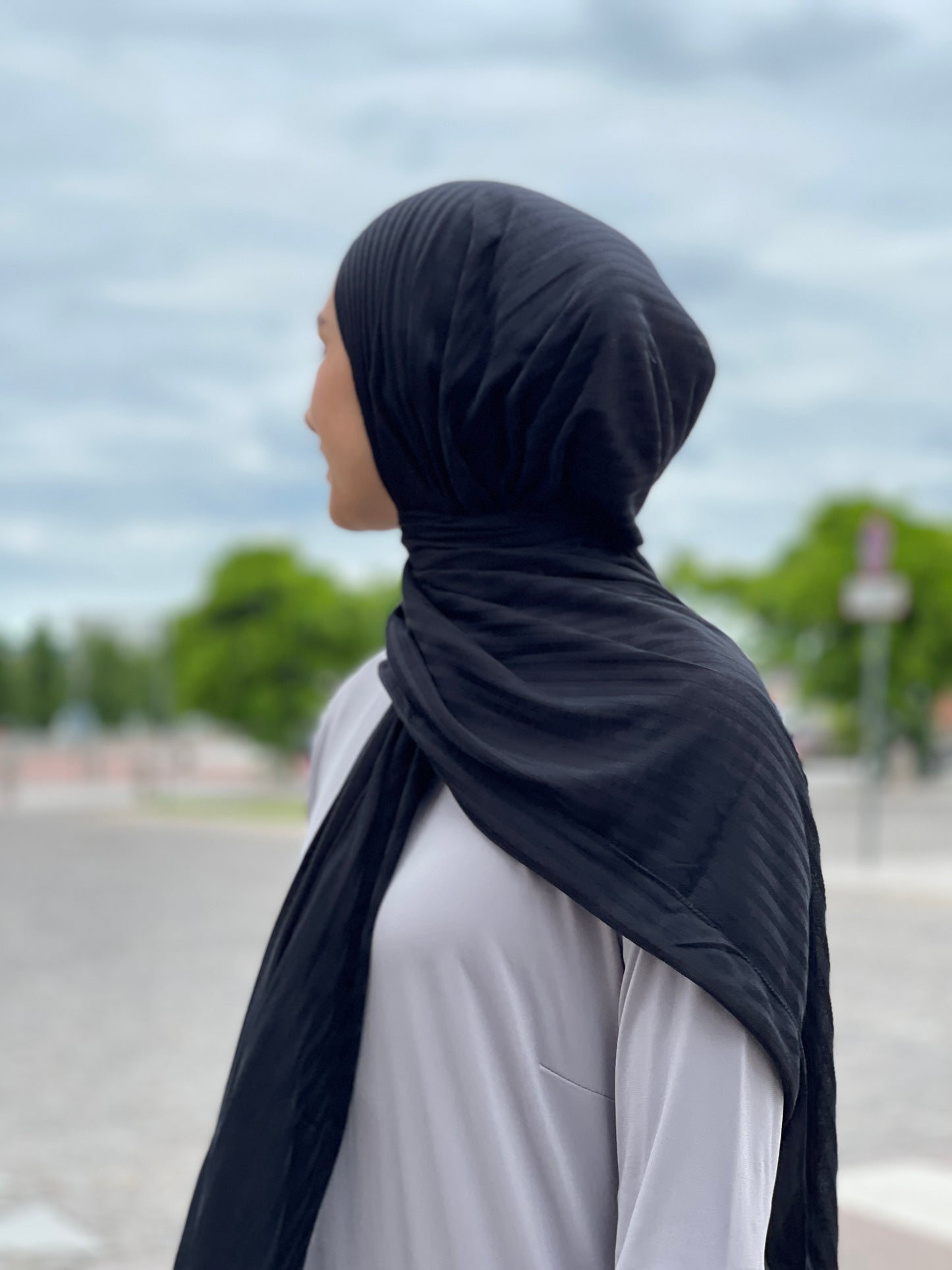 Ribbed Jersey Hijab - Black R01