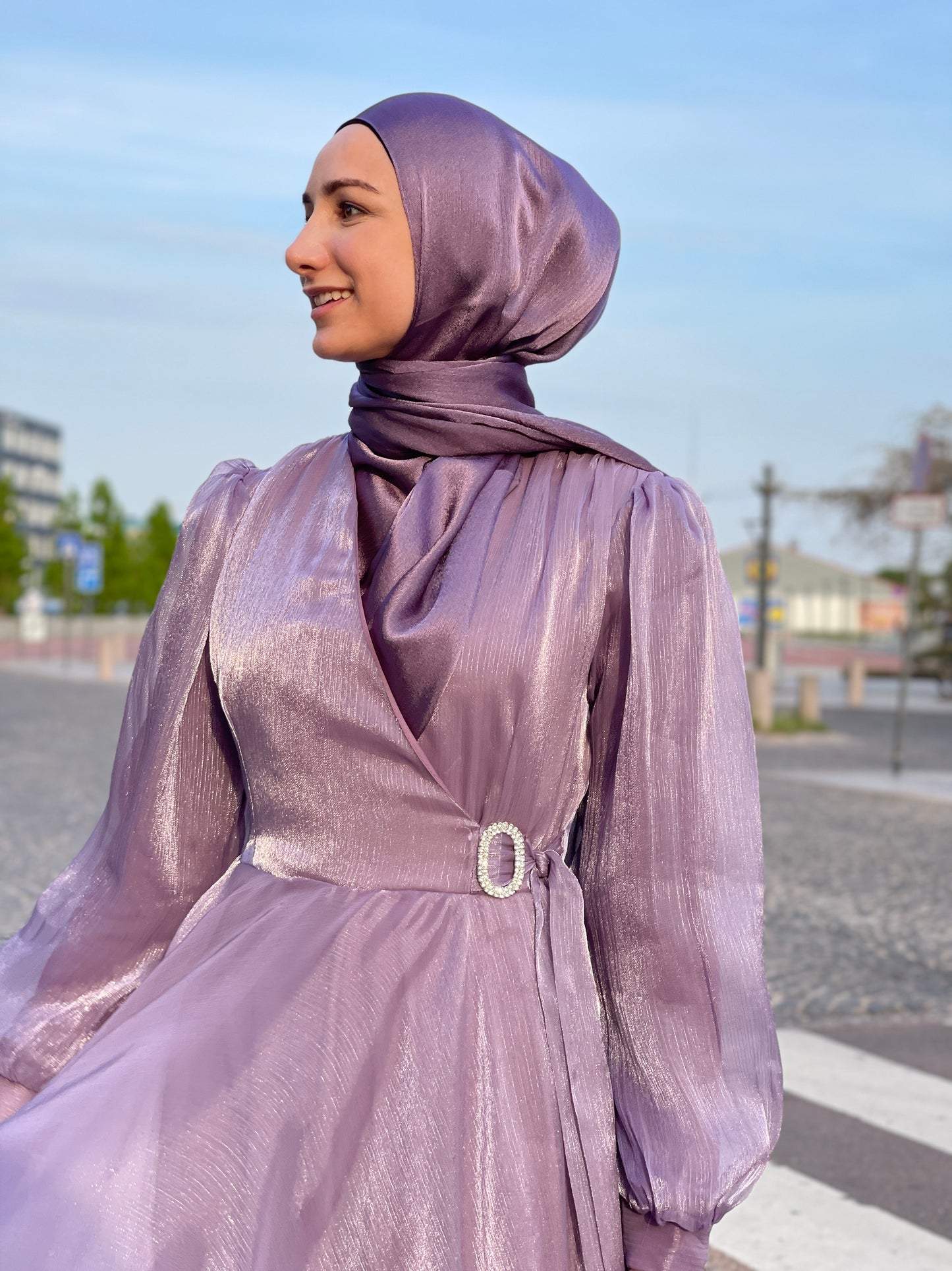 Shiny Silk Hijab - Purple 06